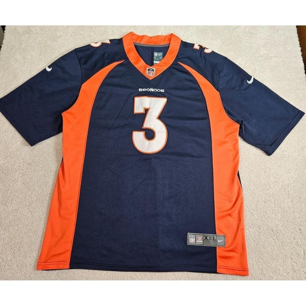 Nike On Field Jersey Mens 2XL Blue Denver Broncos Russell Wilson #3 NFL Graphic